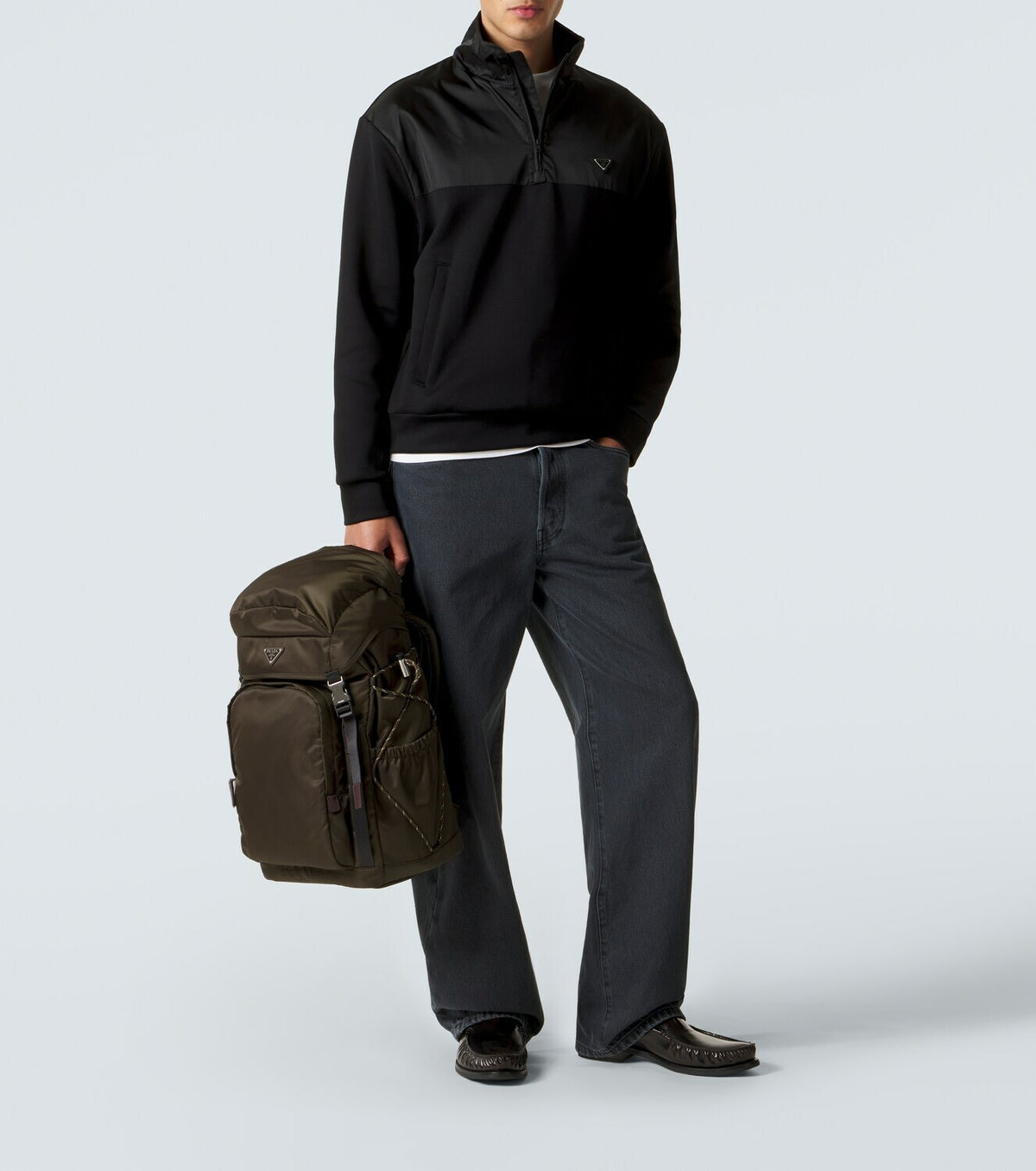 Prada Cotton-blend fleece half-zip sweatshirt