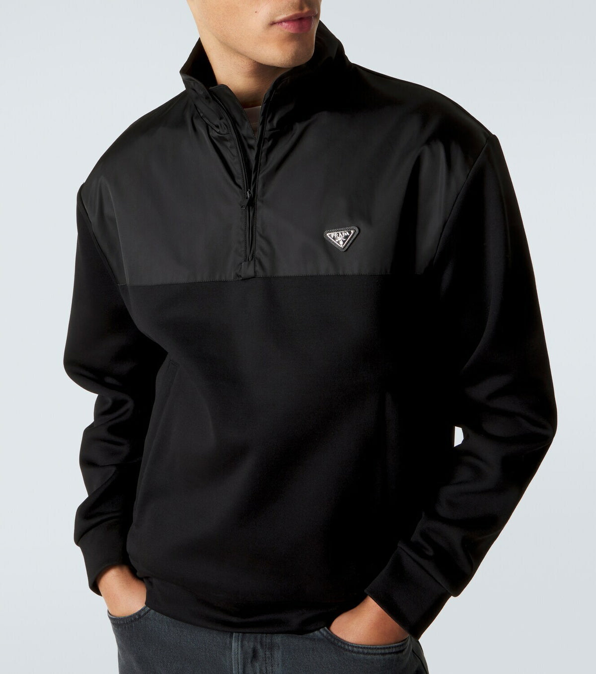 Prada Cotton-blend fleece half-zip sweatshirt