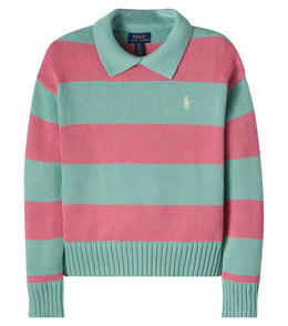 Striped cotton polo sweater