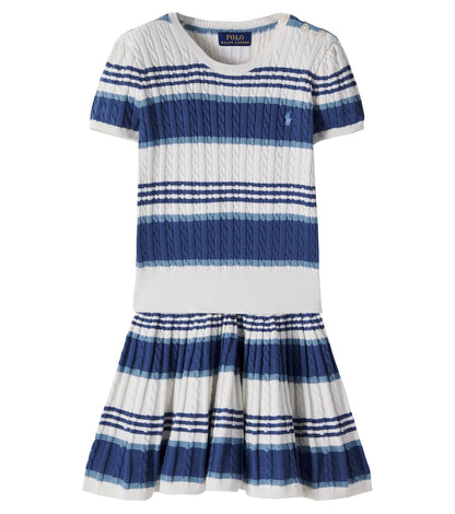 Cable-knit striped cotton sweater and skirt set