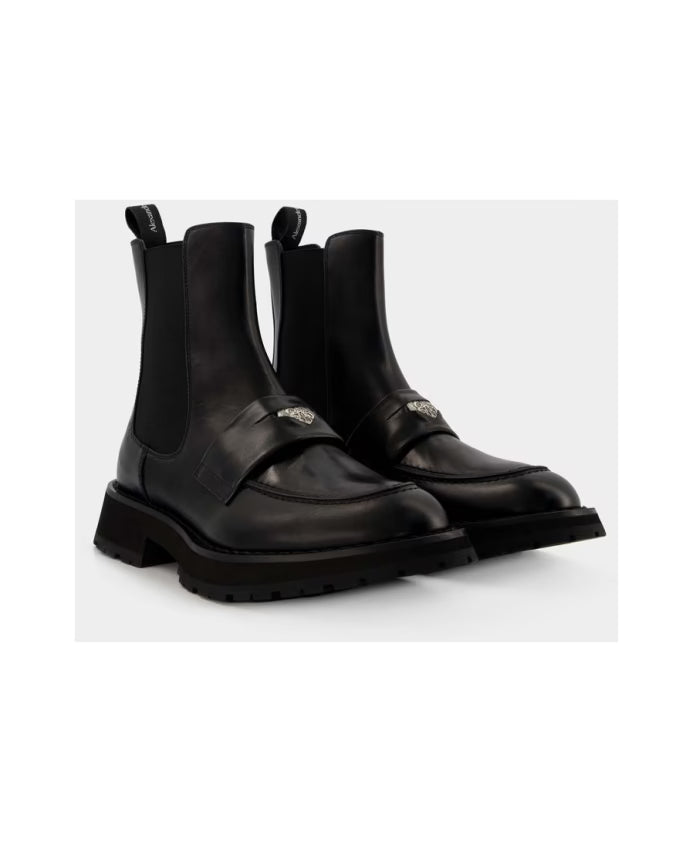 Punk Ankle Boots - Black/White Leather