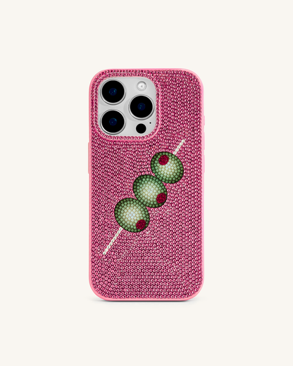 Olive Skewer Rhinestone Phone Case – Pink