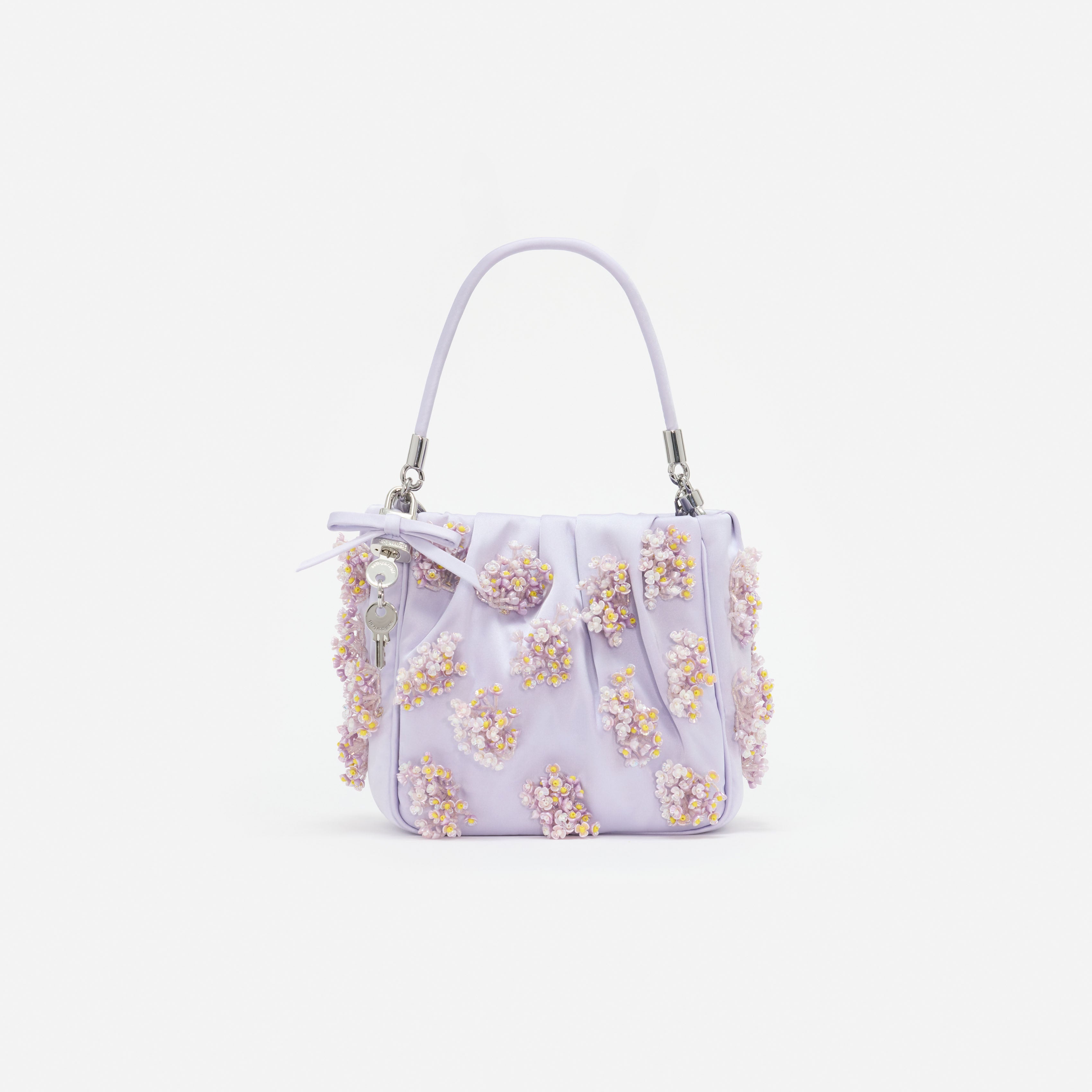 Lilac Satin Floral Beaded Tote Bag