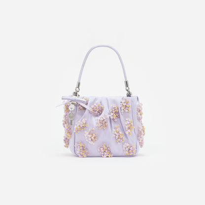 Lilac Satin Floral Beaded Tote Bag