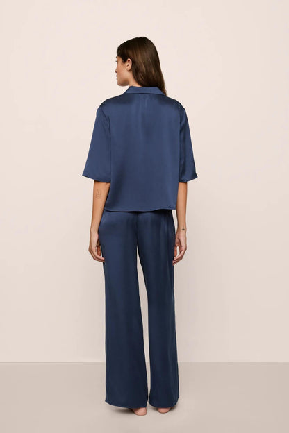 Inez Washable Silk Relaxed Wide Leg Pant PJ Set