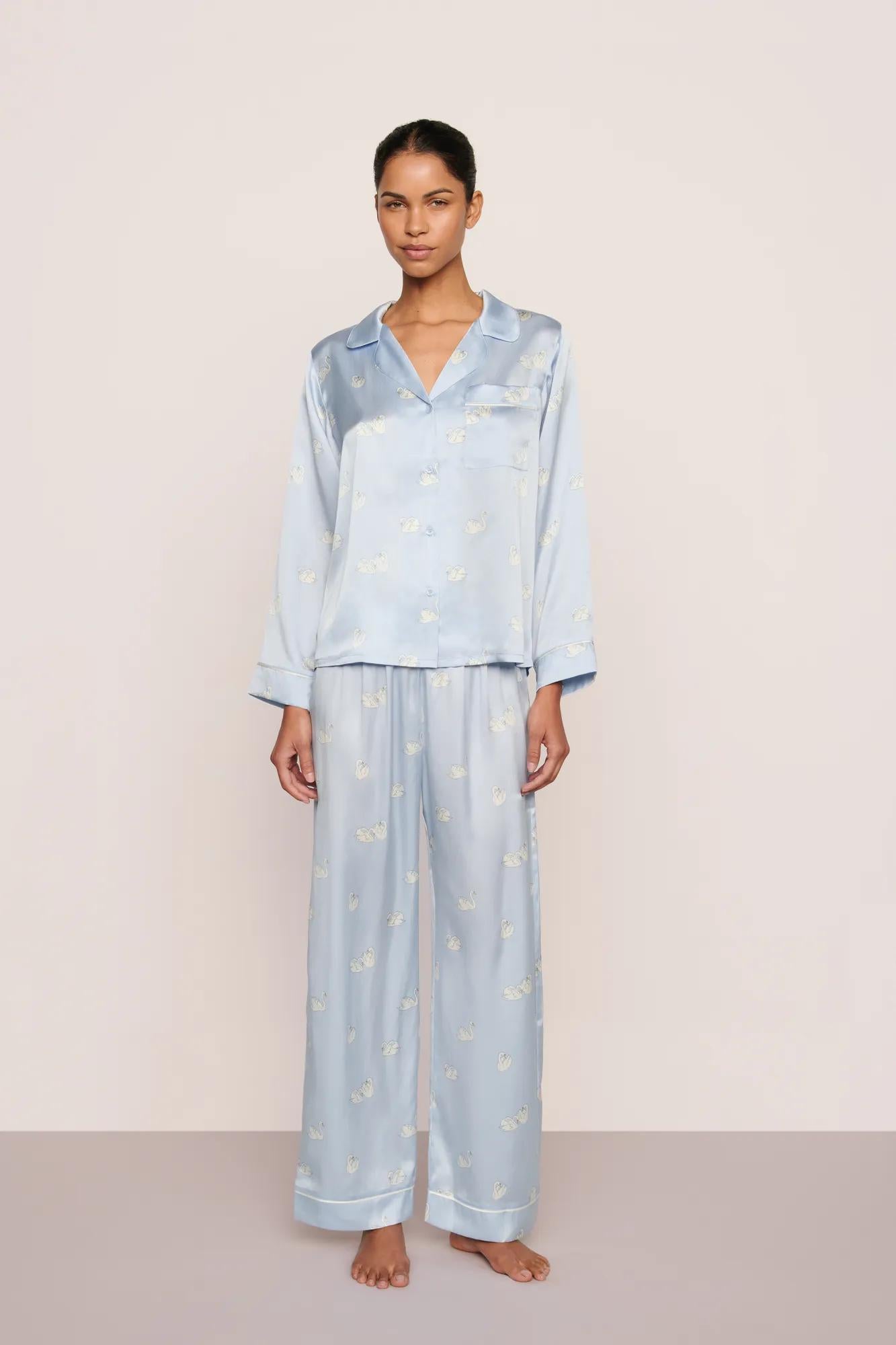 Inez Washable Silk Printed Long PJ Set