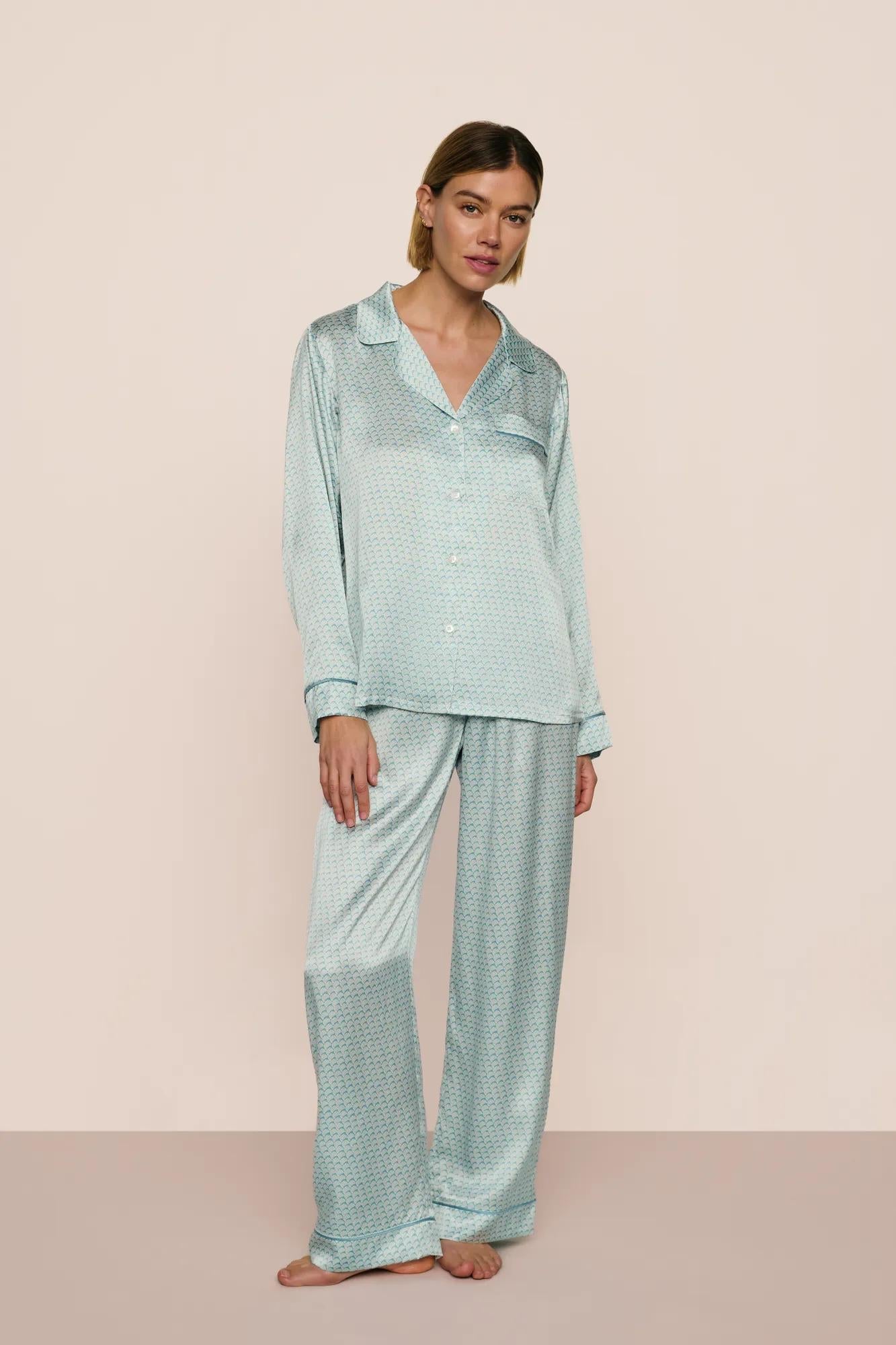 Inez Washable Silk Printed Long PJ Set