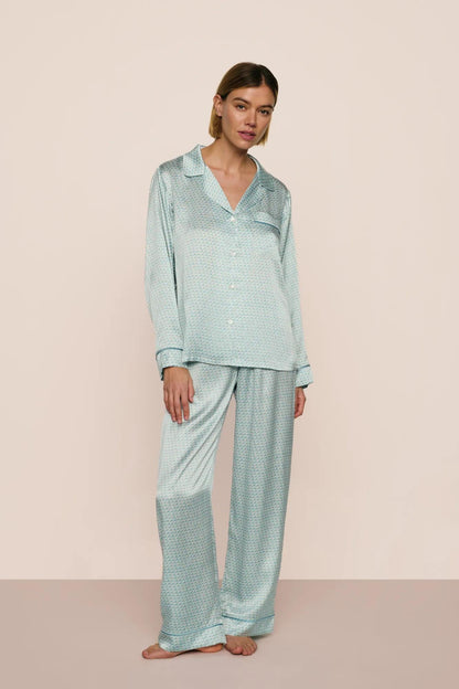 Inez Washable Silk Printed Long PJ Set