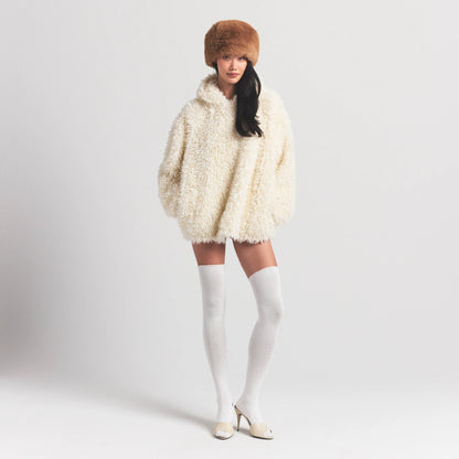FAUX FUR HOODIE | EGRET