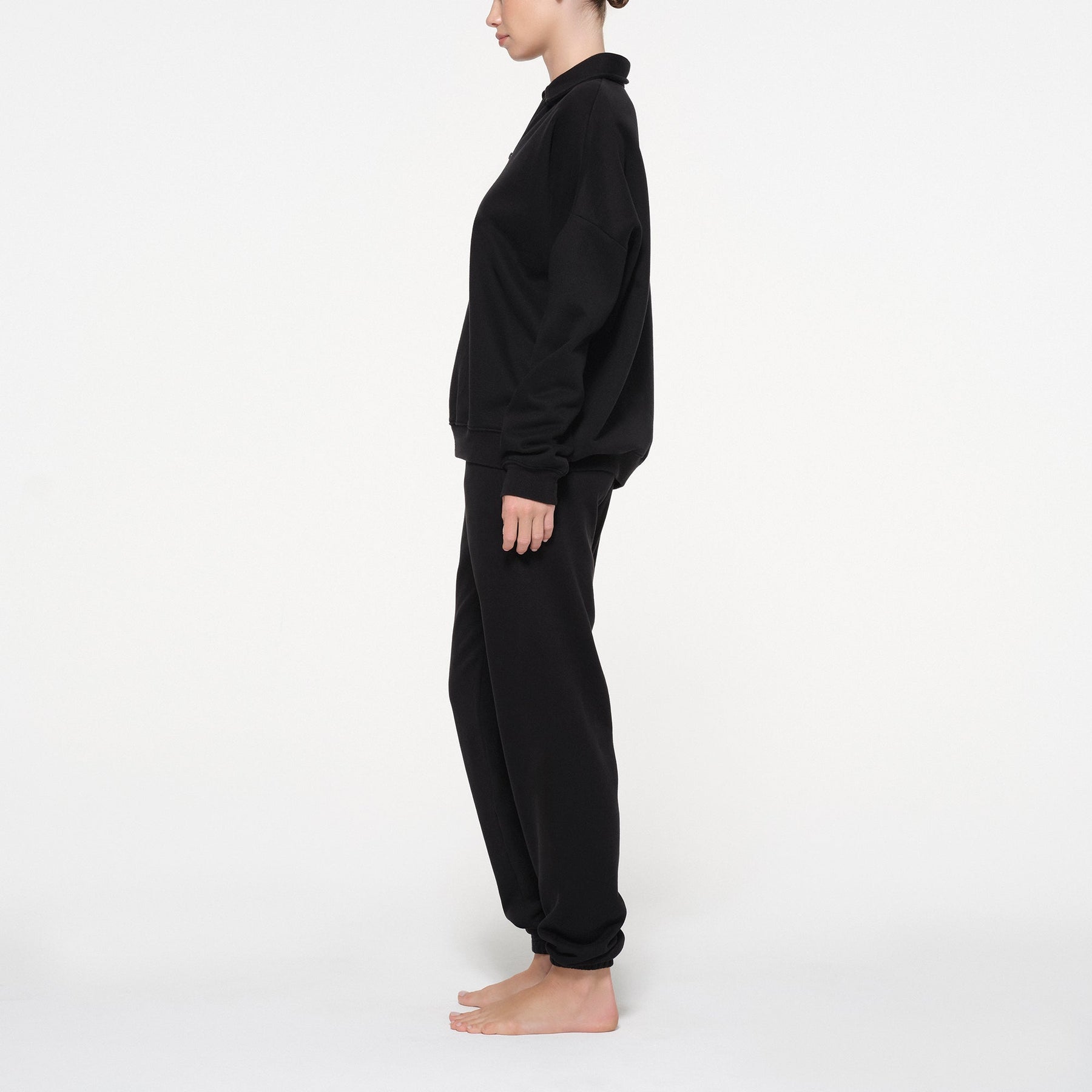 COTTON FLEECE OVERSIZED QUARTER ZIP PULLOVER | ONYX