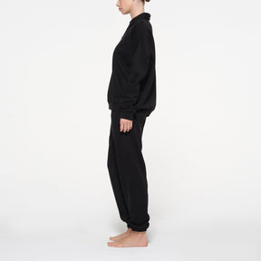 COTTON FLEECE OVERSIZED QUARTER ZIP PULLOVER | ONYX
