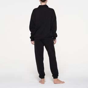 COTTON FLEECE OVERSIZED QUARTER ZIP PULLOVER | ONYX