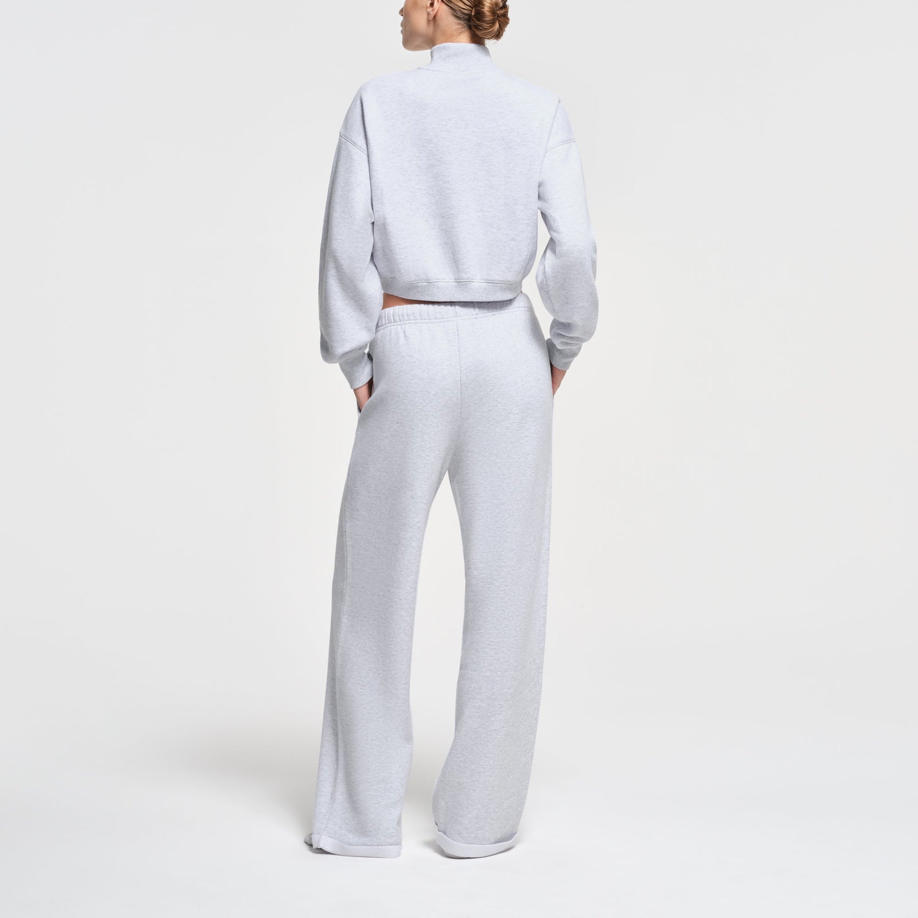COTTON FLEECE CROPPED HALF ZIP PULLOVER | LIGHT HEATHER GREY