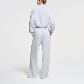 COTTON FLEECE CROPPED HALF ZIP PULLOVER | LIGHT HEATHER GREY
