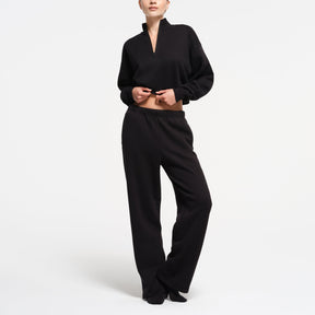 COTTON FLEECE CROPPED HALF ZIP PULLOVER | ONYX