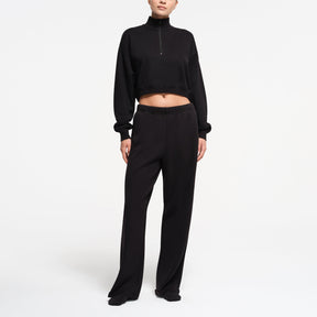 COTTON FLEECE CROPPED HALF ZIP PULLOVER | ONYX