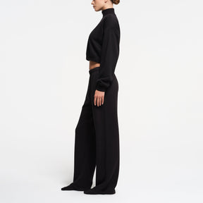 COTTON FLEECE CROPPED HALF ZIP PULLOVER | ONYX