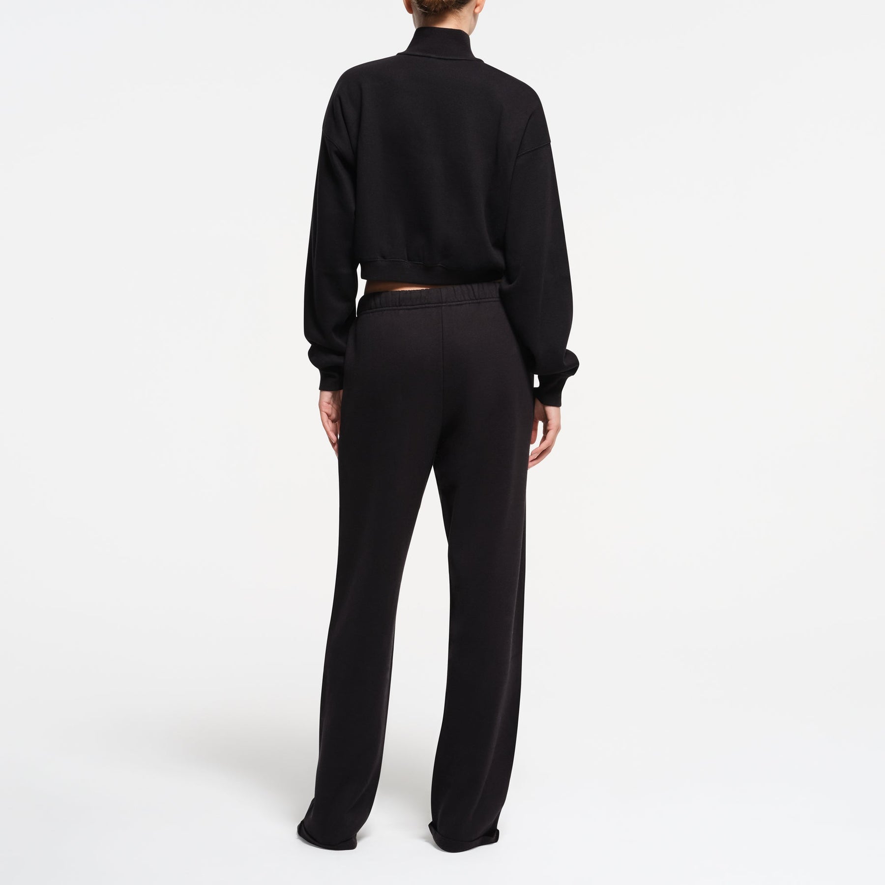 COTTON FLEECE CROPPED HALF ZIP PULLOVER | ONYX