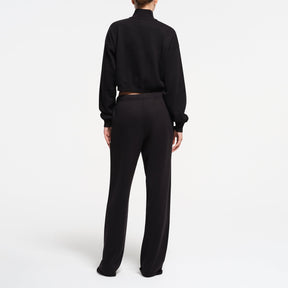 COTTON FLEECE CROPPED HALF ZIP PULLOVER | ONYX