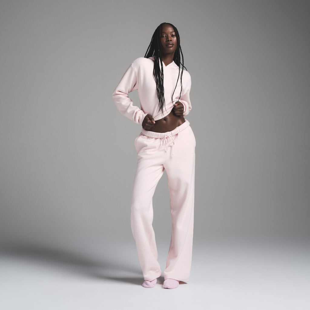 COTTON FLEECE SHRUNKEN HOODIE | BARELY PINK