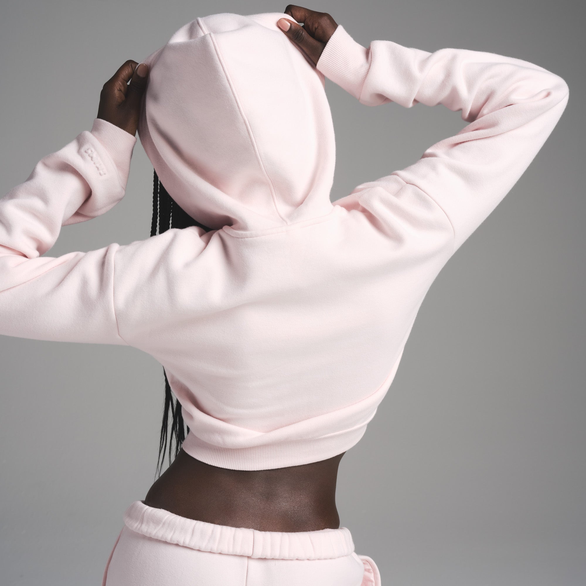 COTTON FLEECE SHRUNKEN HOODIE | BARELY PINK