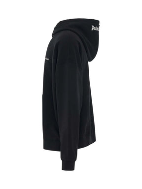 Cotton Embroidered Logo Hoodie in Black