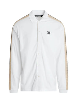 Monogram Track Long Sleeve Polo in Off White