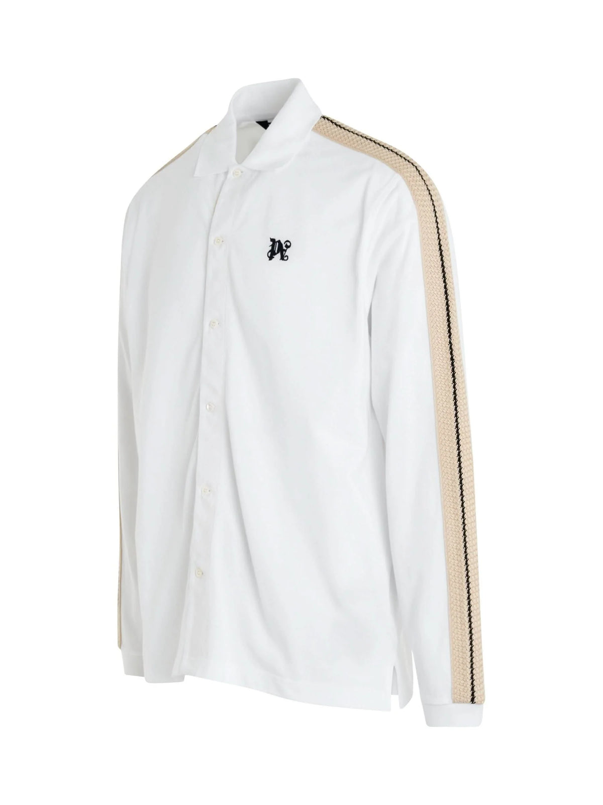 Monogram Track Long Sleeve Polo in Off White
