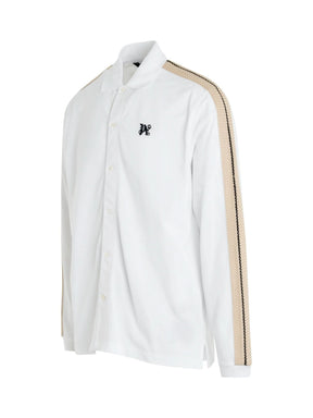 Monogram Track Long Sleeve Polo in Off White