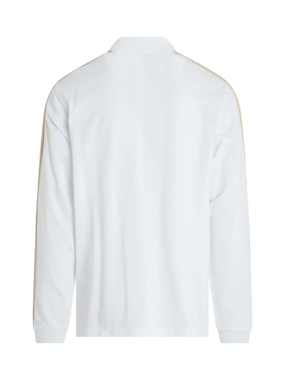Monogram Track Long Sleeve Polo in Off White