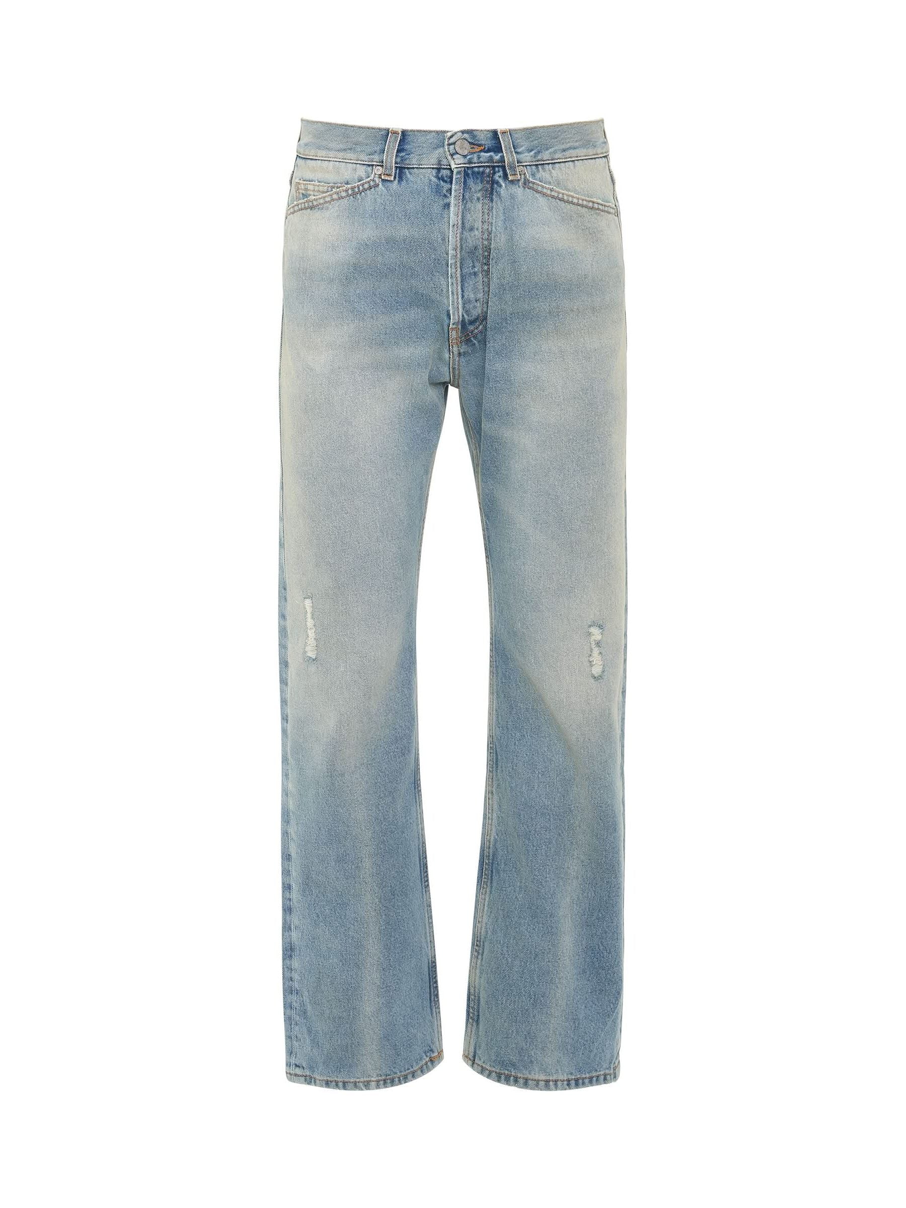 Monogram Embroidered Loose 5 Pockets Denim Jeans in Light Blue