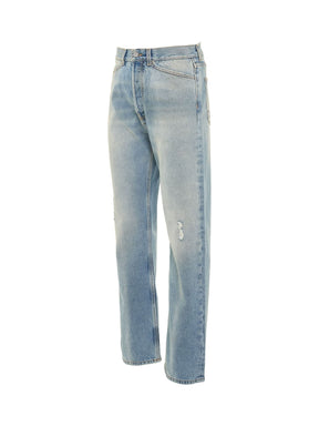 Monogram Embroidered Loose 5 Pockets Denim Jeans in Light Blue