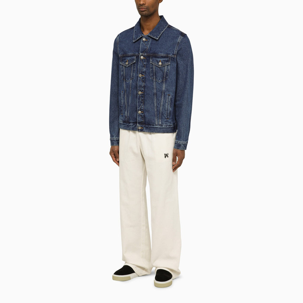 Palm Angels Blue Denim Jacket With Monogram