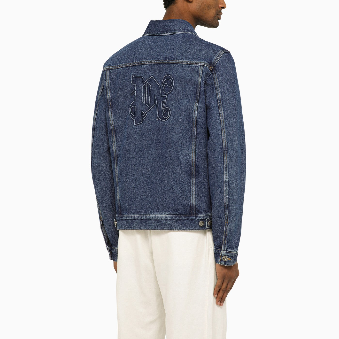 Palm Angels Blue Denim Jacket With Monogram