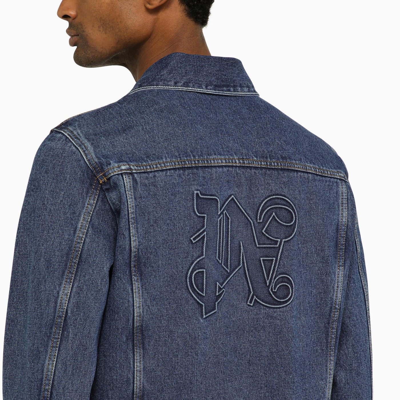 Palm Angels Blue Denim Jacket With Monogram