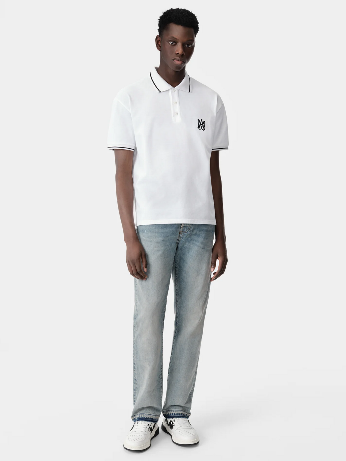 AMIRI SOLID SHORT SLEEVE MA LOGO POLO WHITE