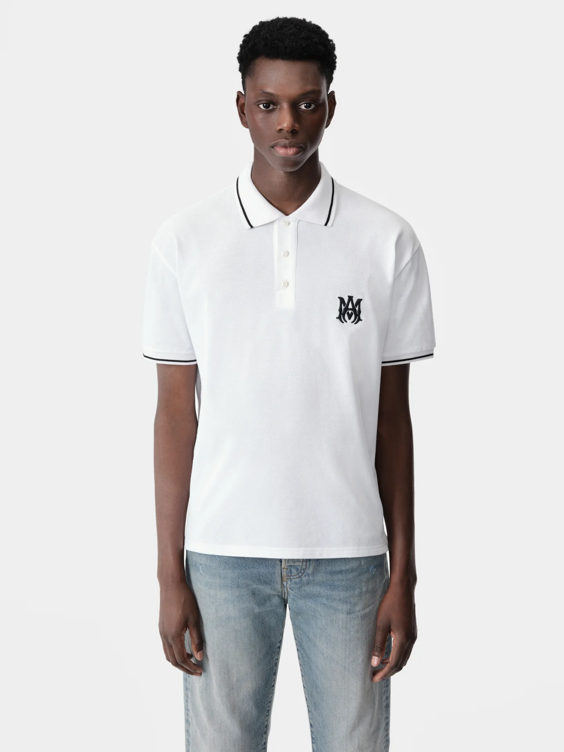 AMIRI SOLID SHORT SLEEVE MA LOGO POLO WHITE