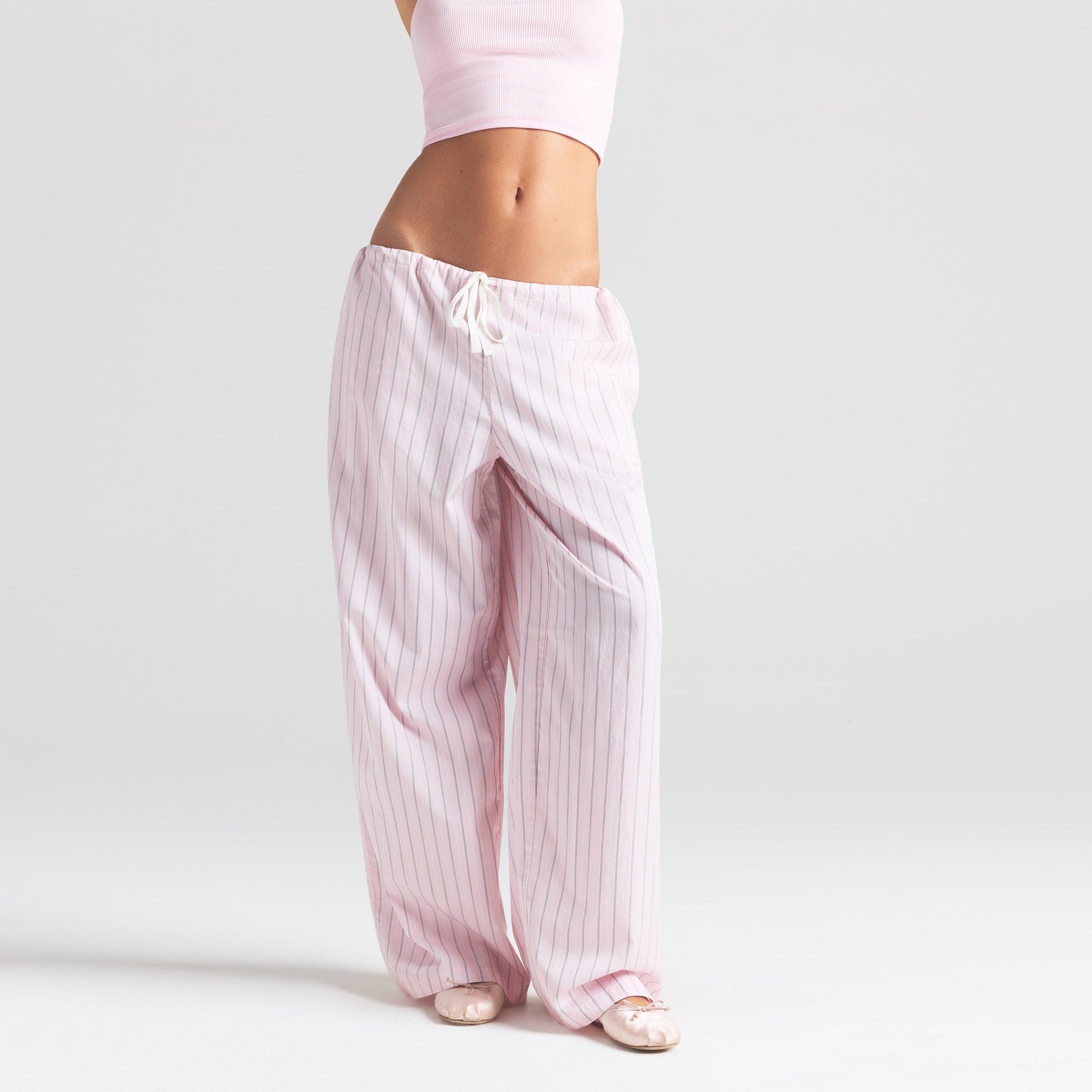 COTTON POPLIN STRAIGHT LEG PANT | PALE PINK PENCIL STRIPE