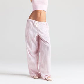 COTTON POPLIN STRAIGHT LEG PANT | PALE PINK PENCIL STRIPE