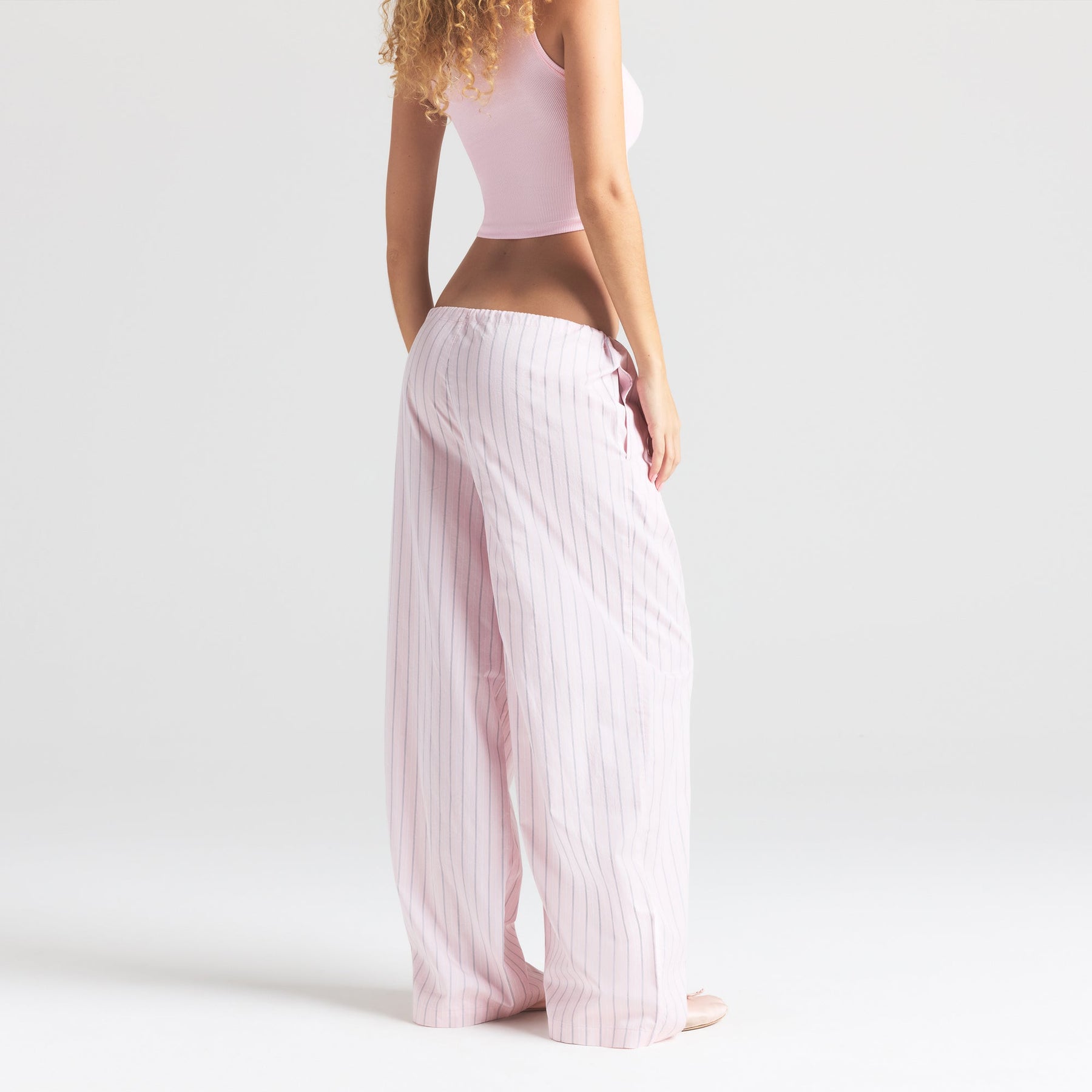 COTTON POPLIN STRAIGHT LEG PANT | PALE PINK PENCIL STRIPE