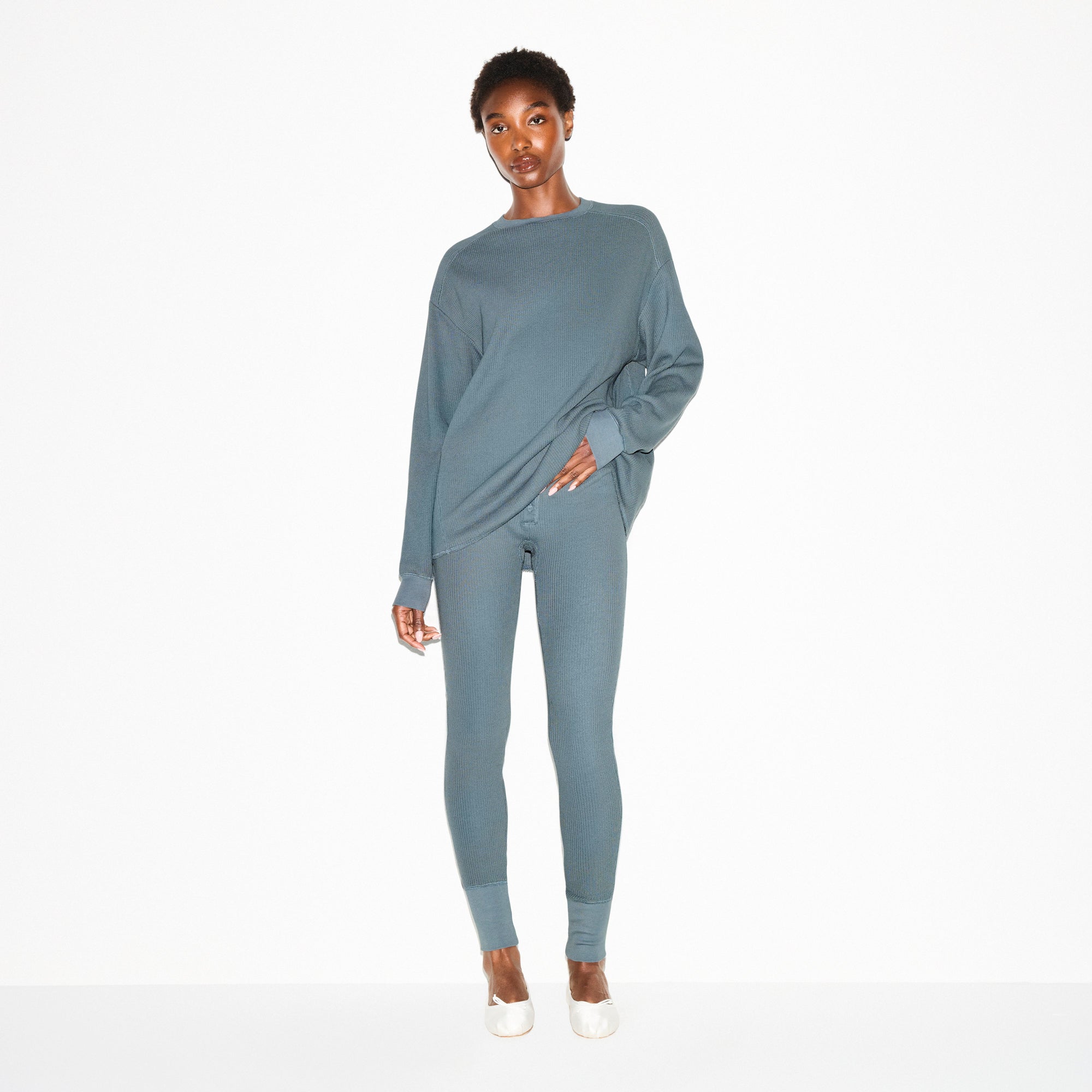 HEAVY WAFFLE BUTTON FRONT LEGGING | ZIRCON