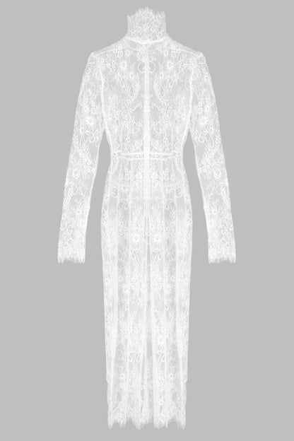 HIGH NECK LACE PENCIL DRESS