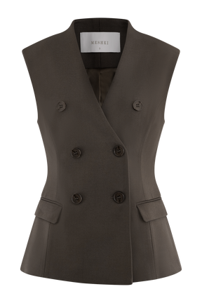 Penelope Suiting Sleeveless Blazer - Chocolate