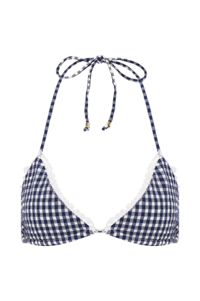 Persephone Gingham Triangle Bikini Top - Navy