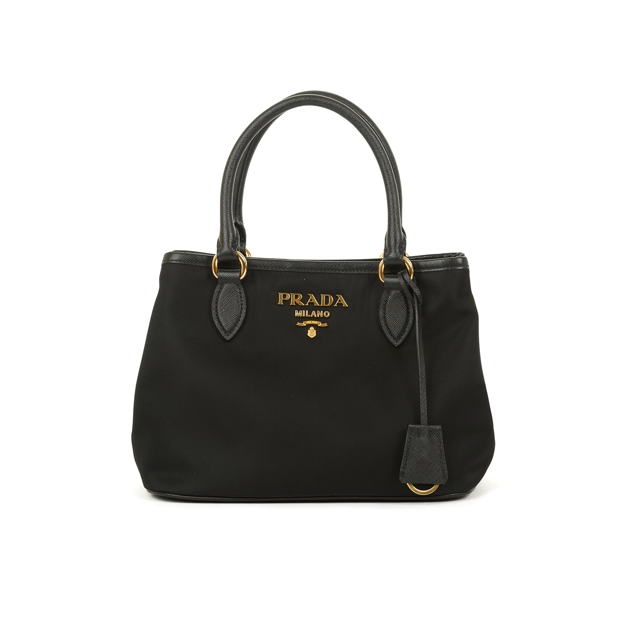 Saffiano Leather-Trimmed Tessuto Nylon Satchel w/ Strap & Authenticity Card