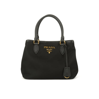 Saffiano Leather-Trimmed Tessuto Nylon Satchel w/ Strap & Authenticity Card