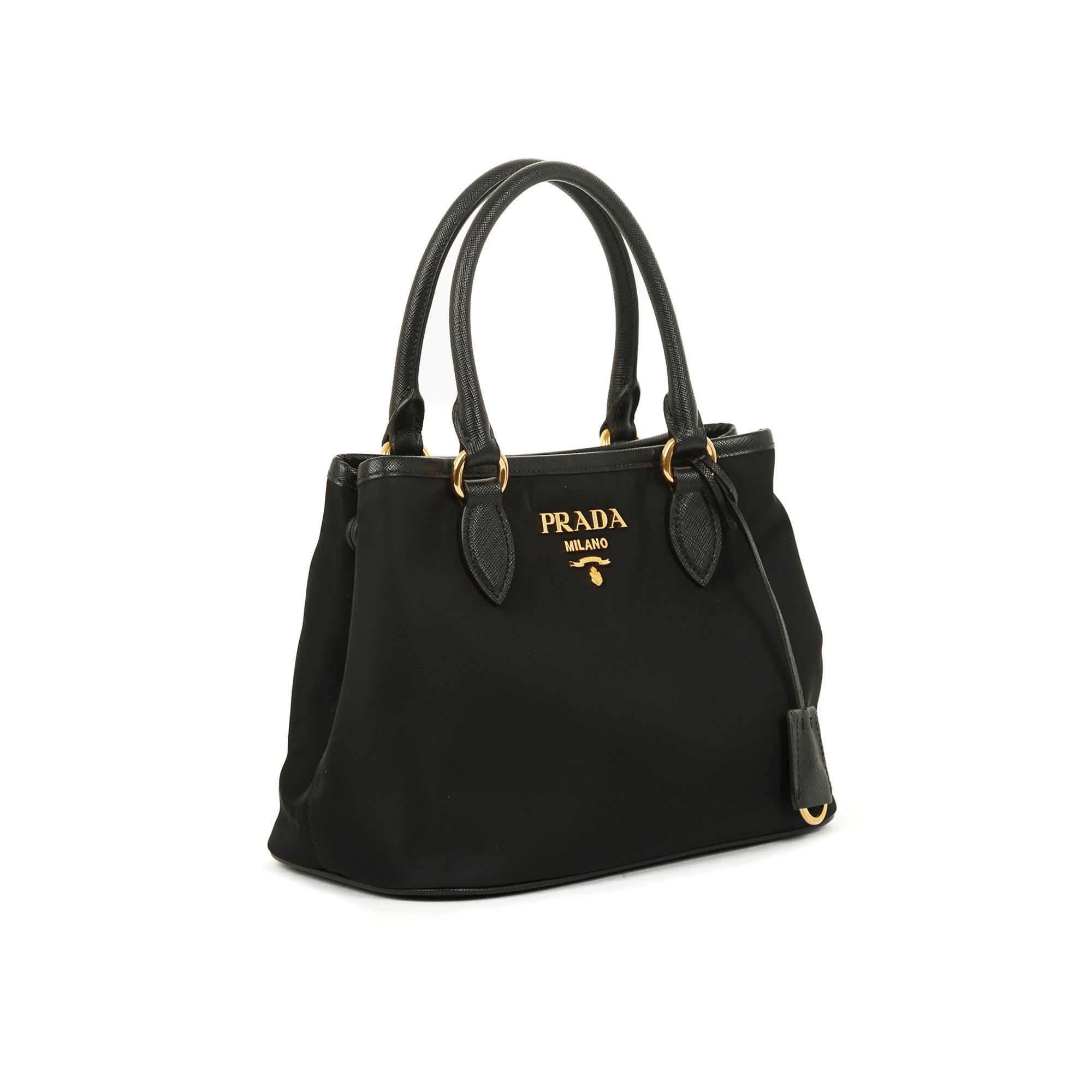 Saffiano Leather-Trimmed Tessuto Nylon Satchel w/ Strap & Authenticity Card