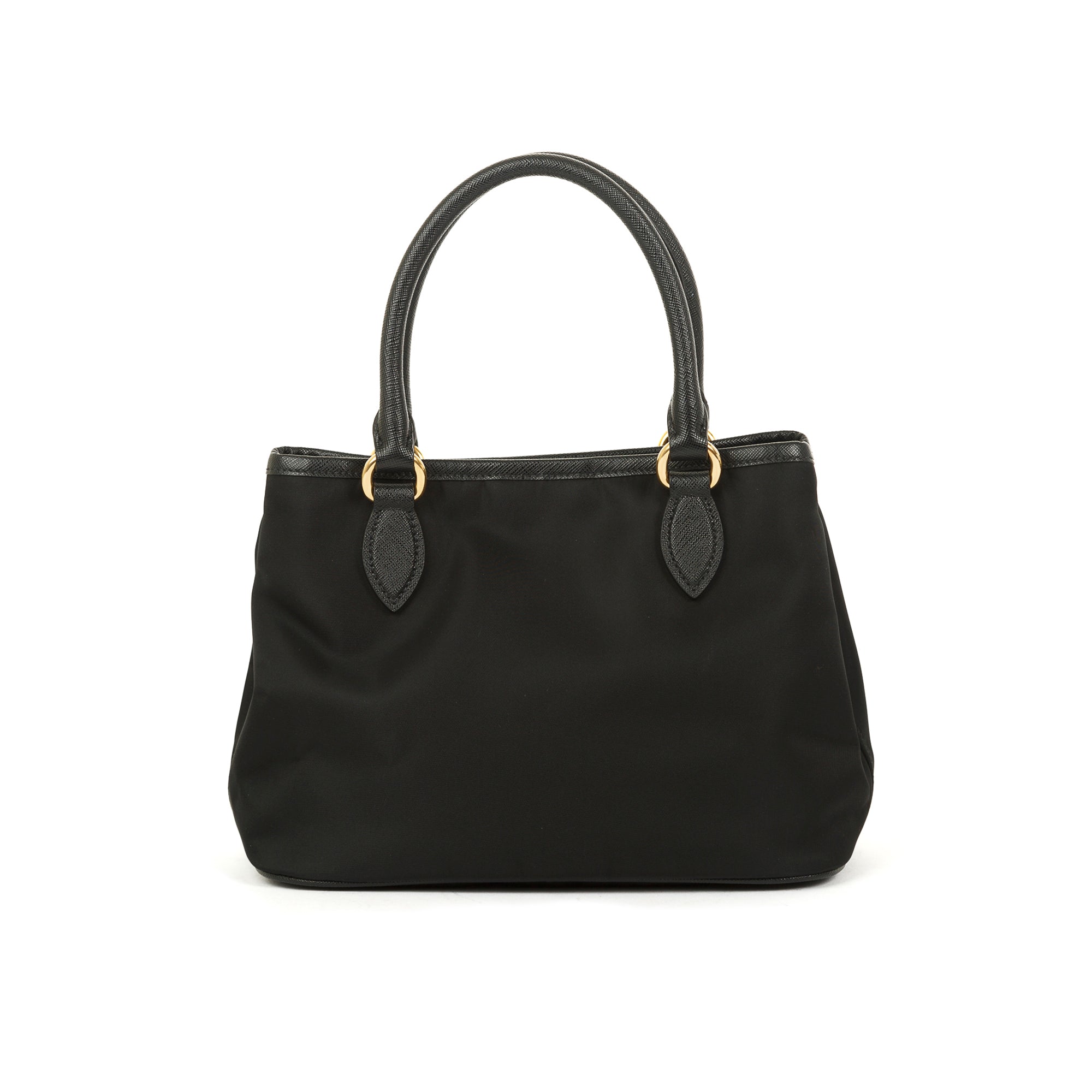 Saffiano Leather-Trimmed Tessuto Nylon Satchel w/ Strap & Authenticity Card