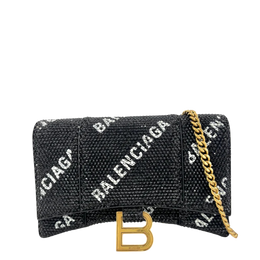Balenciaga Hourglass Wallet On Chain Black Suede