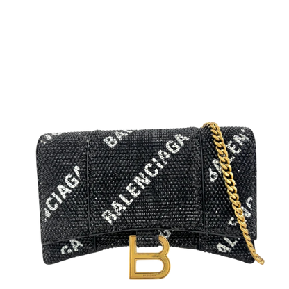 Balenciaga Hourglass Wallet On Chain Black Suede
